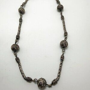 BALI STERLING SILVER NECKLACE WITH FILIGREE ROUND BEAD ACCENTS